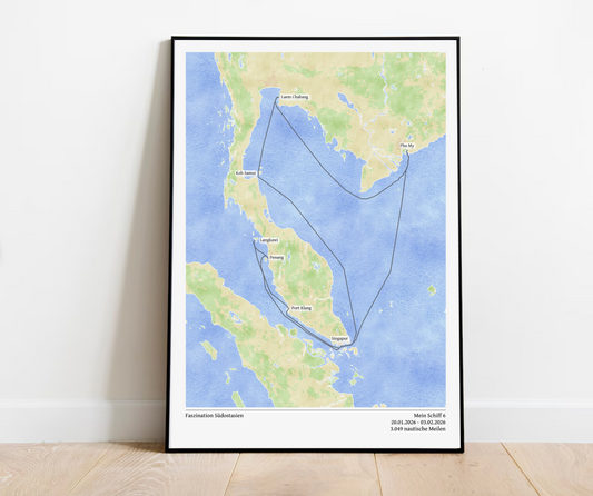 Kreuzfahrtkarte als Poster (ungerahmt & gerahmt)